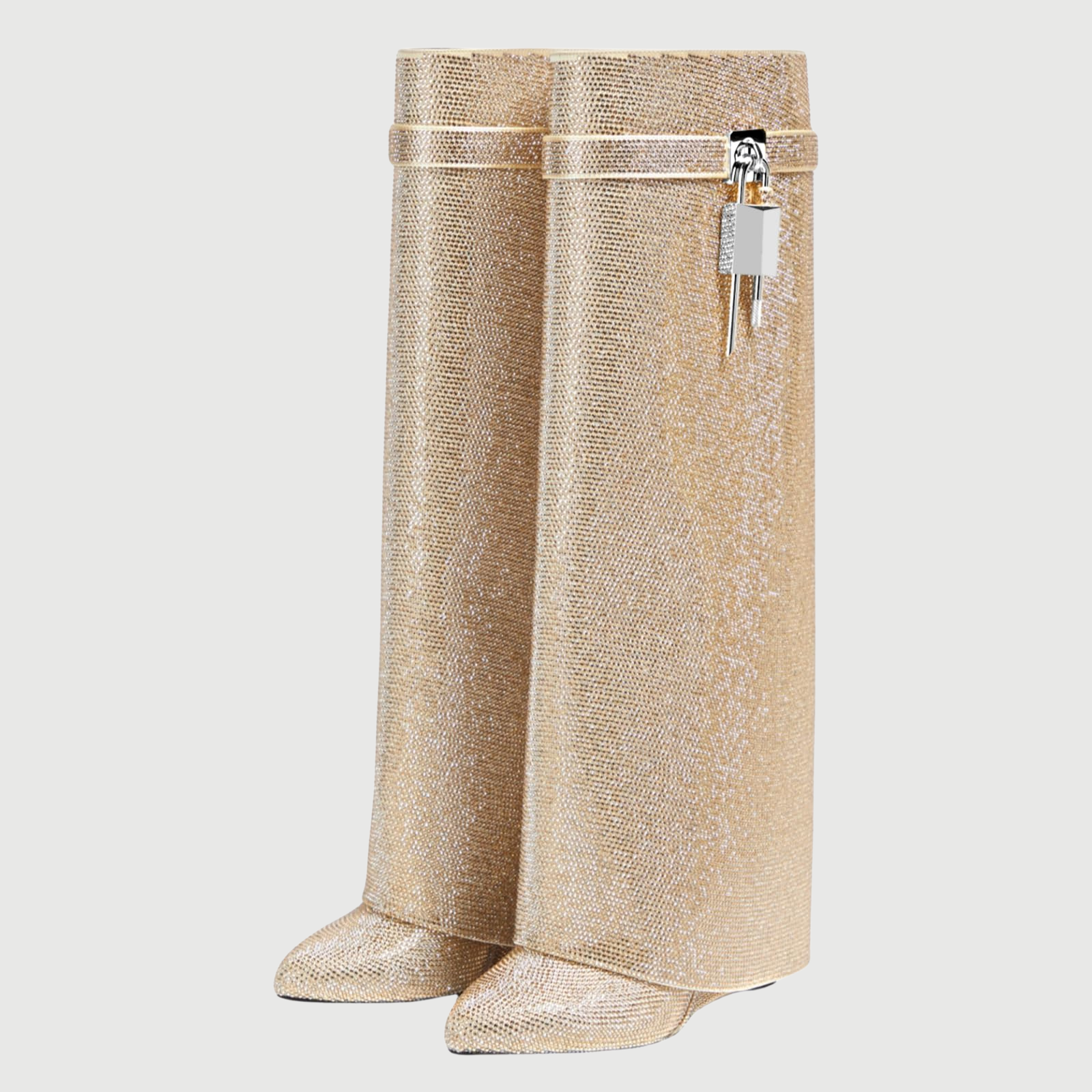 Lock Boots, Rhinestone Gold